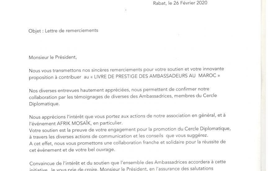 Attestation du Cercle Diplomatique de Rabat